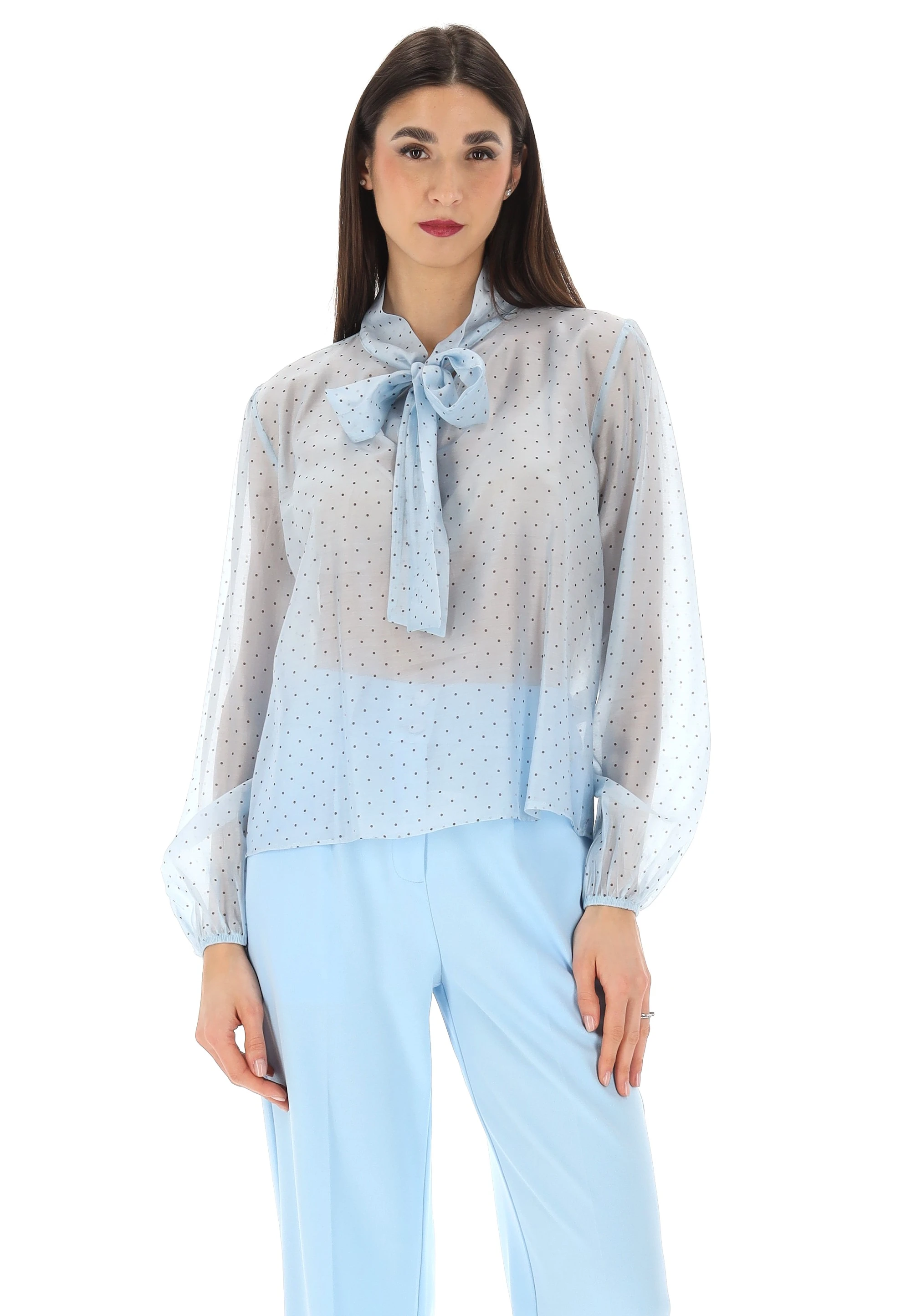 Blusa velata con fiocco a pois èks